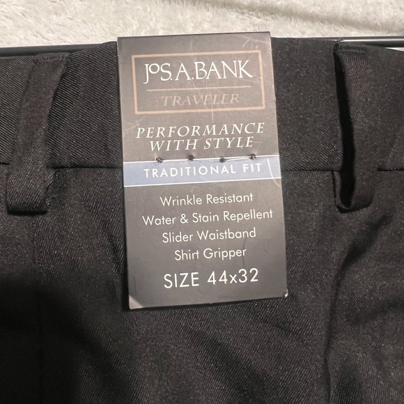 Jos. A. Bank Traveler Men's Dress Pants 44x32 Black NWT Traditional Fit Wrinkle - Picture 8 of 9